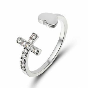Silver Cross Heart Ring